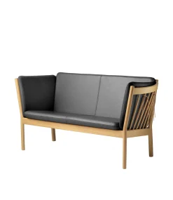 Erik Ole Jørgensen J148 - 2 pers. sofa - Eg - Sort læder New